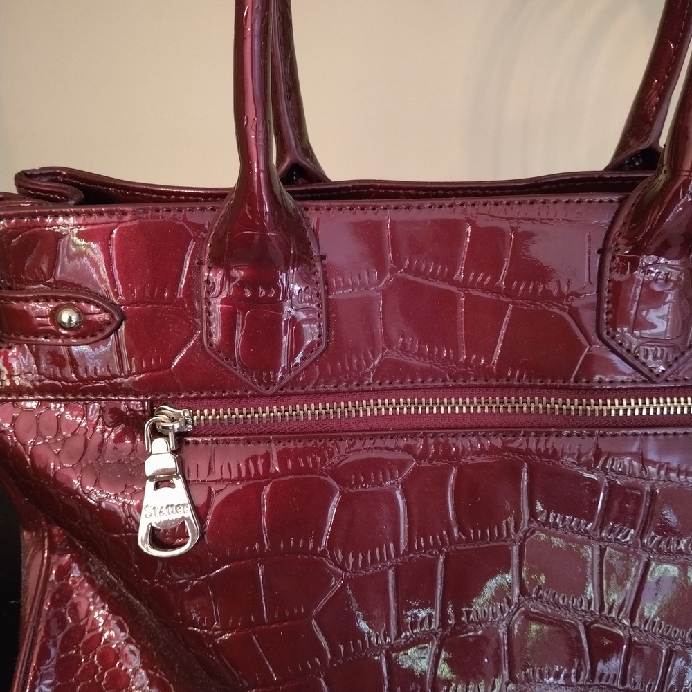 Crocodile Embossed Patent Leather Satchel By STAUER - Picture 4 of 6